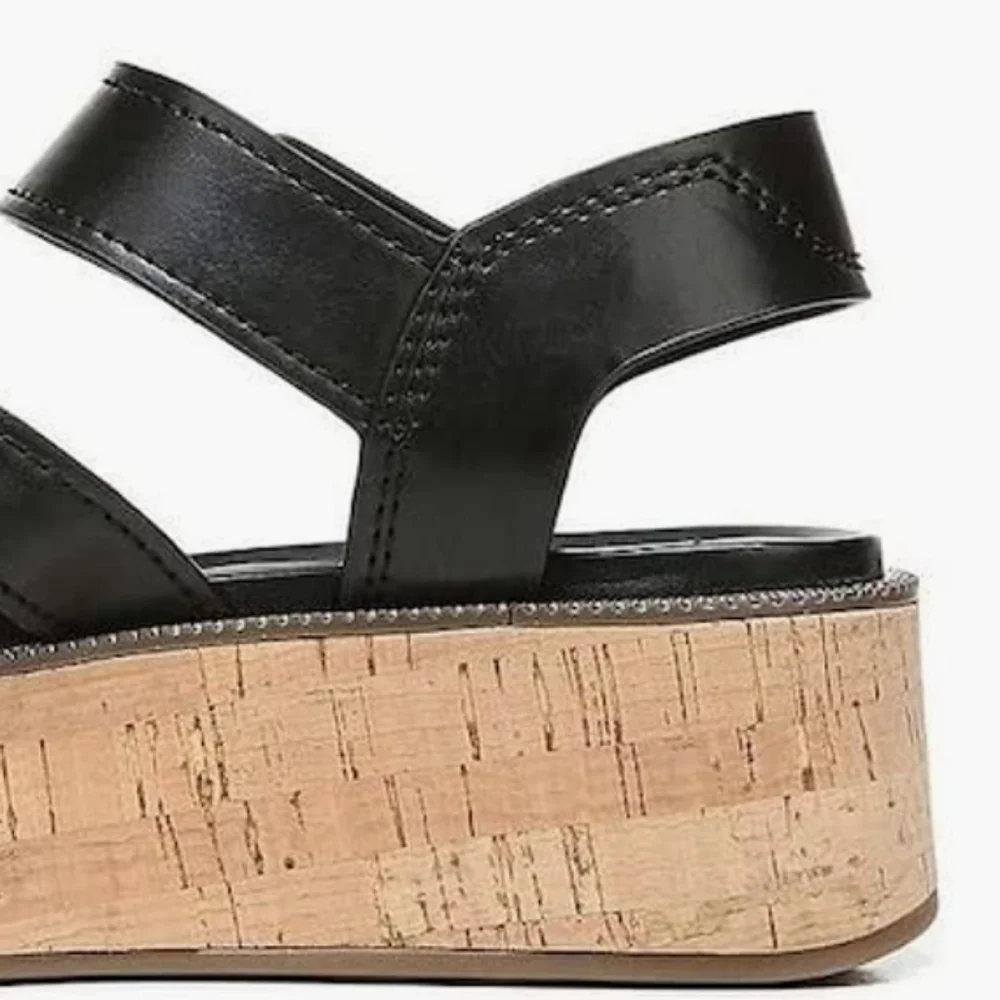 Franco Sarto Black Leather Platform Cork Sandals